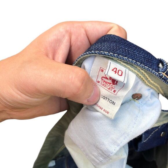 RARE Evisu Embroidered Jeans Size 40 BIG LOGO Blue - Picture 6 of 12